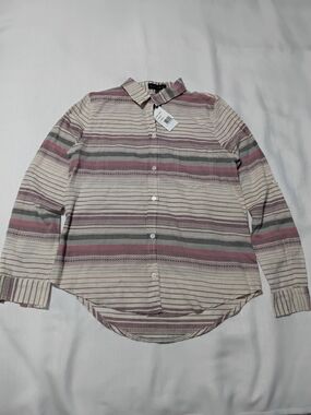 Sanctuary Tomboy Striped Button-Down Shirt in Cream, Mauve and Gray Sz XS Womens